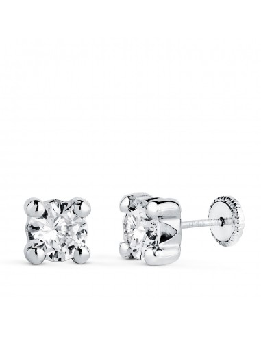 18K PENDIENTES ORO BLANCO CIRCONITA 6MM CON 4 GARRAS. ANCHO: 6 5 MM. CIERRE TUERCA