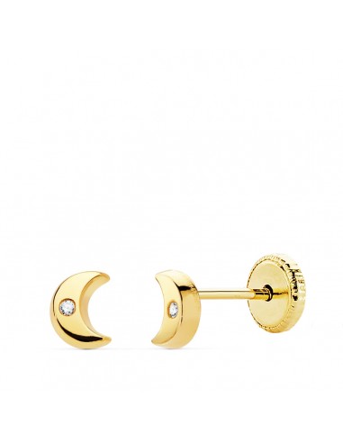 18K PENDIENTES ORO AMARILO LUNA CIRCONITA 4.5 X 3.5 MM CIERRE TUERCA