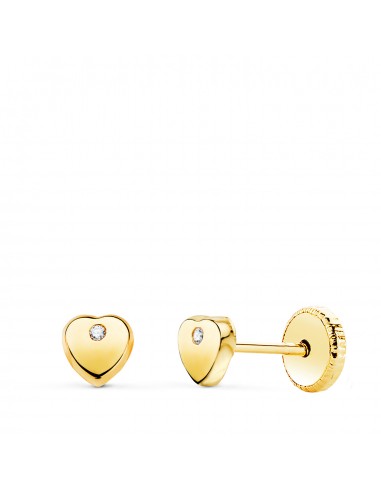 18K PENDIENTES ORO AMARILLO CORAZON CON CIRCONITA BRILLO 4X4 MM. CIERRE TUERCA