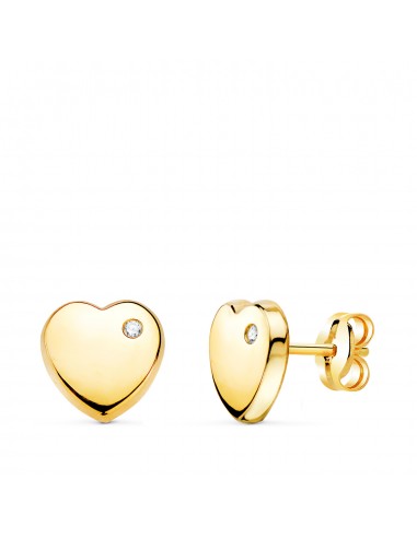 18K PENDIENTES ORO AMARILLO CON CORAZON CIRCONITA BRILLO 8X8 MM. CIERRE PRESION