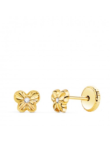 18K PENDIENTES ORO AMARILLO MARIPOSA CON CIRCONITA 5 5 X 4 MM. CIERRE TUERCA