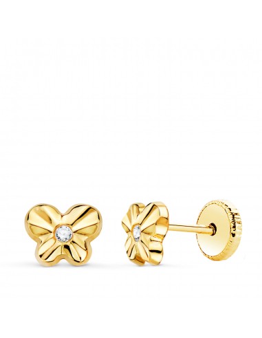 18K PENDIENTES ORO AMARILLO MARIPOSA CON CIRCONITA 6 5 X 5 MM. CIERRE TUERCA