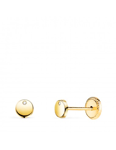 18K PENDIENTES ORO AMARILLO REDONDOS BRILLO CON CIRCONITA 4 5 MM. CIERRE TUERCA