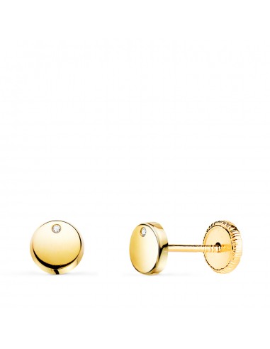 18K PENDIENTES ORO AMARILLO REDONDOS BRILLO CON CIRCONITA 5 5 MM.CIERRE TUERCA