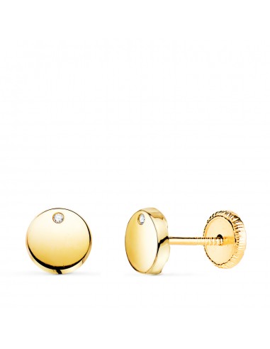 18K PENDIENTES ORO AMARILLO REDONDOS BRILLO CON CIRCONITA 6 5 MM. CIERRE TUERCA