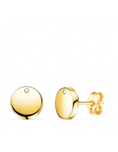 18K PENDIENTES ORO AMARILLO REDONDOS BRILLO CON CIRCONITA 7 8 MM. CIERRE PRESION