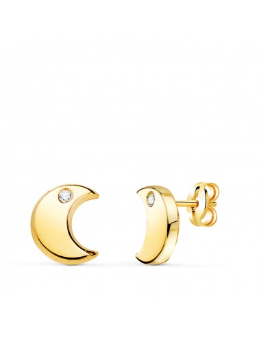 18K PENDIENTES ORO AMARILLO MEDIA LUNA CON CIRCONITA EN BRILLO 9X8 MM. CIERRE PRESION