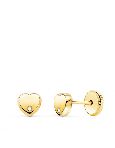 18K PENDIENTES ORO AMARILLO CORAZON CON CIRCONITA BRILLO 5X5 MM. CIERRE TUERCA