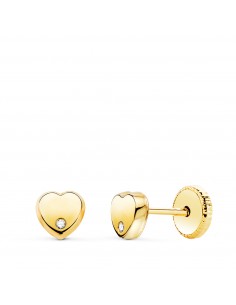 18K PENDIENTES ORO AMARILLO CORAZON CIRCONITA 6MM CIERRE TUERCA