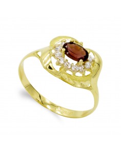 18K SORTIJA ORO AMARILLO GRANATES Y CIRCONITAS