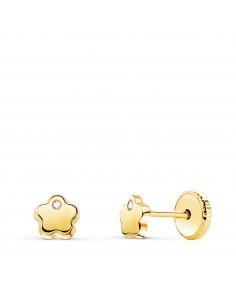 18K PENDIENTES ORO AMARILLO FLOR CON CIRCONITA BRILLO 5X5 MM. CIERRE TUERCA