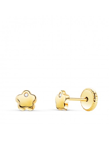18K PENDIENTES ORO AMARILLO FLOR CON CIRCONITA BRILLO 5X5 MM. CIERRE TUERCA