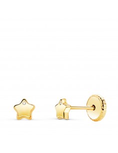 18K PENDIENTES ORO AMARILLO CON ESTRELLA Y CIRCONITA BRILLO 4 5X4 5 MM. CIERRE TUERCA