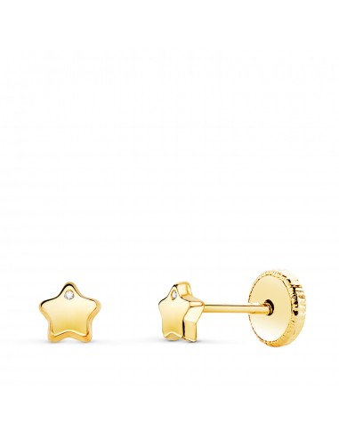 18K PENDIENTES ORO AMARILLO CON ESTRELLA Y CIRCONITA BRILLO 4 5X4 5 MM. CIERRE TUERCA