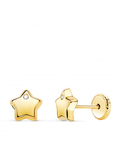 18K PENDIENTES ORO AMARILLO CON ESTRELLA Y CIRCONITA BRILLO 6 5X6 5 MM. CIERRE TUERCA