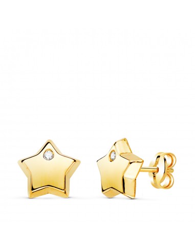 18K PENDIENTES ORO AMARILLO CON ESTRELLA Y CIRCONITA BRILLO 8X8 MM. CIERRE PRESION