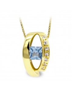 18K GARGANTILLA ORO AMARILLO PIEDRA AZUL Y CIRCONITA