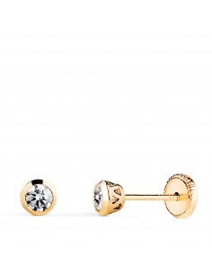 18K PENDIENTES ORO AMARILLO CHATON CON CIRCONITA CANASTILLA CALADA. ANCHO: 4MM. CIERRE TUERCA