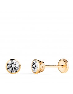 18K PENDIENTES ORO AMARILLO CHATON CON CIRCONITA CANASTILLA CALADA. ANCHO: 5MM. CIERRE TUERCA