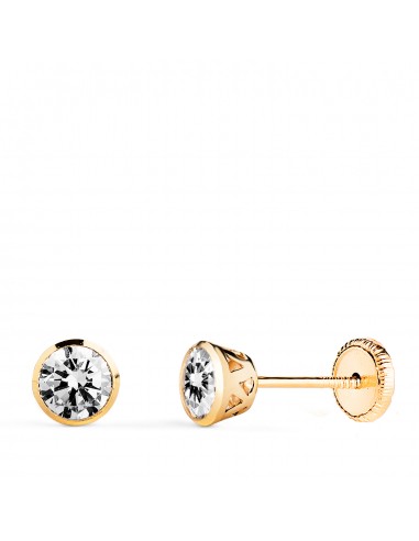 18K PENDIENTES ORO AMARILLO CHATON CON CIRCONITA CANASTILLA CALADA. ANCHO: 5MM. CIERRE TUERCA