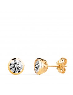 18K PENDIENTES ORO AMARILLO CHATON CON CIRCONITA CANASTILLA CALADA. ANCHO: 6MM. CIERRE PRESION