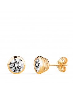 18K PENDIENTES ORO AMARILLO CHATON CON CIRCONITA CANASTILLA CALADA. ANCHO: 7MM. CIERRE PRESION