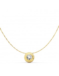 18K COLLAR ORO AMARILLO CHATON CON CIRCONITA 6.5 MM GRECA Y CADENA 42CM