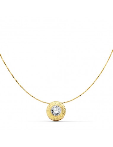 18K COLLAR ORO AMARILLO CHATON CON CIRCONITA 6.5 MM GRECA Y CADENA 42CM