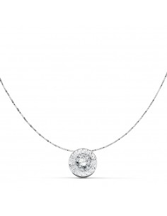 18K GARGANTILLA ORO BLANCO CON COLGANTE CHATON 6 5 MM  CON GRECA Y CIRCONITA Y CADENA 42CM