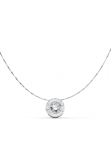 18K GARGANTILLA ORO BLANCO CON COLGANTE CHATON 6 5 MM  CON GRECA Y CIRCONITA Y CADENA 42CM