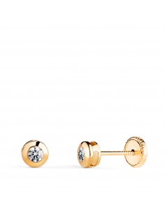 18K PENDIENTES ORO AMARILLO  CHATON GALERIA CON CIRCONITA. MEDIDA: 4 MM. CIERRE TUERCA