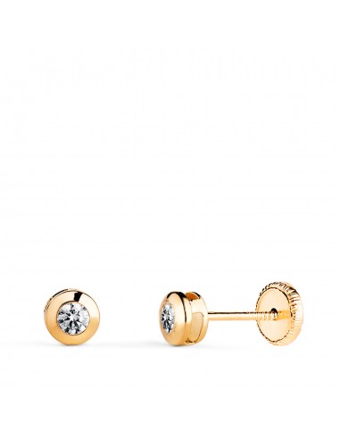 18K PENDIENTES ORO AMARILLO  CHATON GALERIA CON CIRCONITA. MEDIDA: 4 MM. CIERRE TUERCA