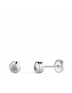 18K PENDIENTES ORO BLANCO CHATON GALERIA CON CIRCONITA. MEDIDA: 4 MM. CIERRE TUERCA