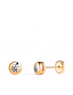18K PENDIENTES ORO AMARILLO  CHATON GALERIA CON CIRCONITA. MEDIDA: 5 MM. CIERRE TUERCA