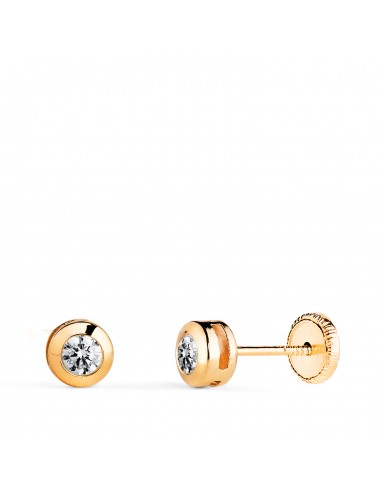 18K PENDIENTES ORO AMARILLO  CHATON GALERIA CON CIRCONITA. MEDIDA: 5 MM. CIERRE TUERCA