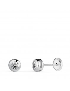 18K PENDIENTES ORO AMARILLO  CHATON GALERIA CON CIRCONITA. MEDIDA: 5 MM. CIERRE TUERCA