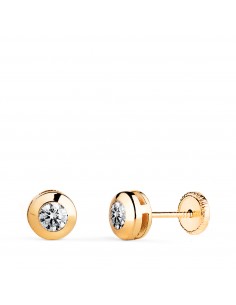 18K PENDIENTES ORO AMARILLO  CHATON GALERIA CON CIRCONITA. MEDIDA: 6 MM. CIERRE TUERCA