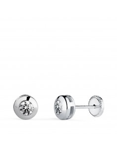 18K PENDIENTES ORO BLANCO CHATON GALERIA CON CIRCONITA. MEDIDA: 6 MM. CIERRE TUERCA