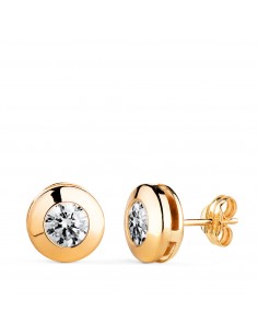 18K PENDIENTES ORO AMARILLO  CHATON GALERIA CON CIRCONITA. MEDIDA: 8 5 MM. CIERRE PRESION