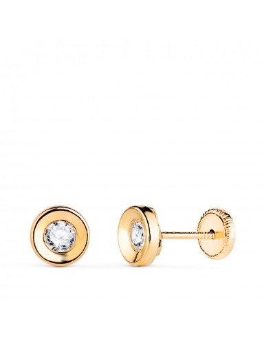 18K PENDIENTES ORO AMARILLO CHATON REDONDO CONCAVO CON CIRCONITA. ANCHO: 5 5 MM. CIERRE TUERCA