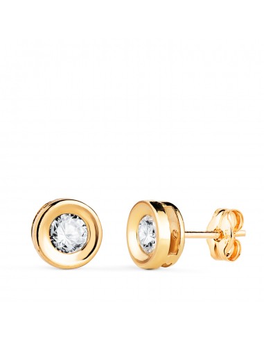 18K PENDIENTES ORO AMARILLO CHATON REDONDO CONCAVO CON CIRCONITA. ANCHO: 7 MM. CIERRE PRESION