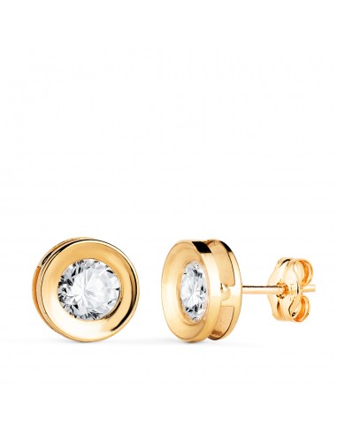 18K PENDIENTES ORO AMARILLO CHATON REDONDO CONCAVO CON CIRCONITA. ANCHO: 8 MM. CIERRE PRESION
