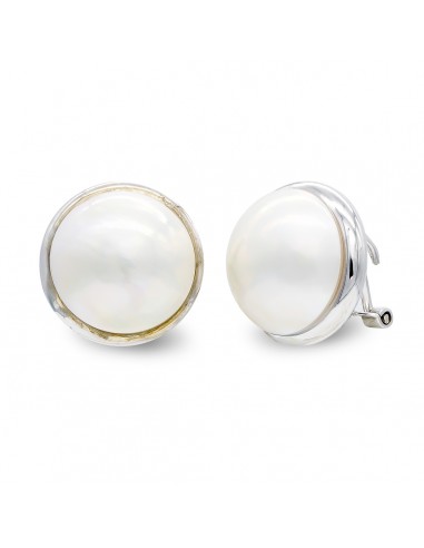 18K PENDIENTES ORO BLANCO Y PERLA JAPONESA CON CERCO LISO 14-16MM