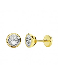 18K PENDIENTES CHATON REDONDO BOCEL CIRCONITA 5 MM CIERRE TUERCA