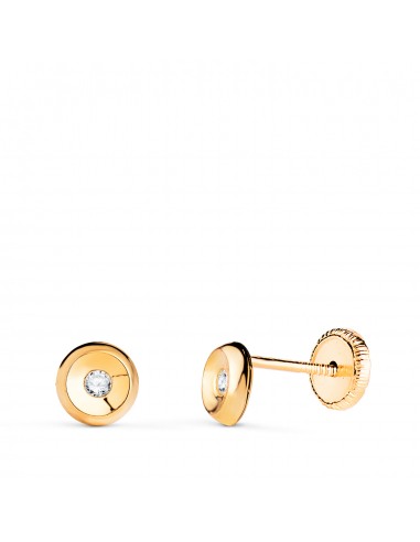 18K PENDIENTES ORO AMARILLO CHATON REDONDOS CON CIRCONITA. MEDIDA: 5 MM. CIERRE TUERCA