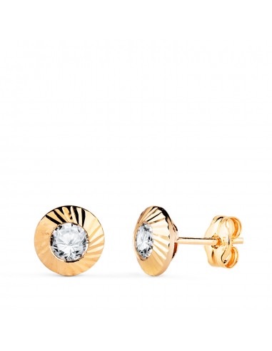 18K PENDIENTES ORO AMARILLO REDONDOS ORLA TALLADA CIRCONITA. MEDIDA: 7MM. CIERRE PRESION