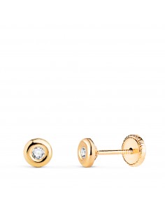 18K PENDIENTES ORO AMARILLO CHATON CON CIRCONITA. MEDIDA: 4MM. CIERRE TUERCA