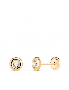 18K PENDIENTES ORO AMARILLO CHATON CON CIRCONITA. MEDIDA: 5 MM. CIERRE TUERCA