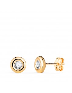18K PENDIENTES ORO AMARILLO CHATON CON CIRCONITA. MEDIDA: 5 5MM. CIERRE PRESION