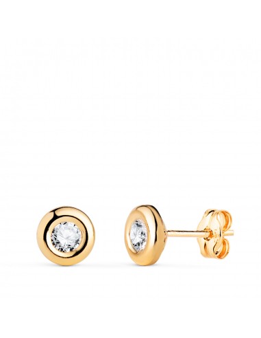 18K PENDIENTES ORO AMARILLO CHATON CON CIRCONITA. MEDIDA: 5 5MM. CIERRE PRESION
